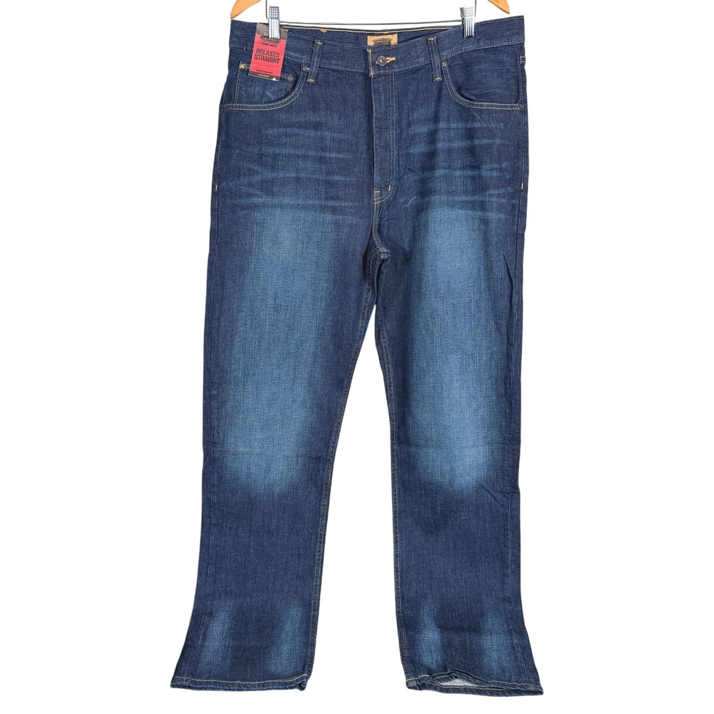 The Foundry Supply Relaxed Straight Jeans Mens 38x36 Blue Dark Wash Denim NEW